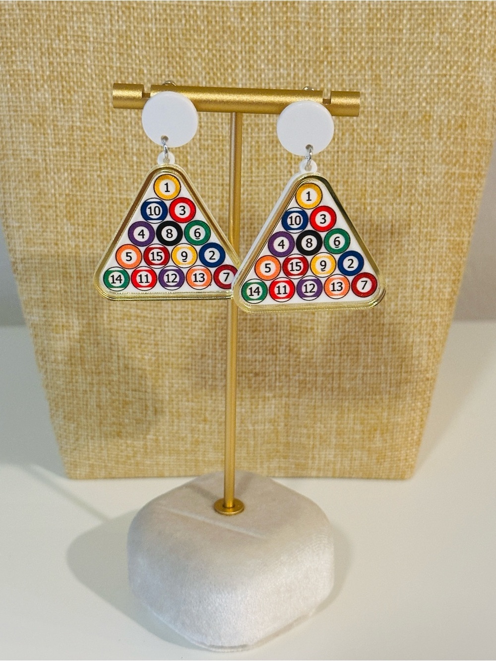 Fashion Jewelry Gold-Tone Pool Ball Triangle Drop Earrings with Multicolor Balls